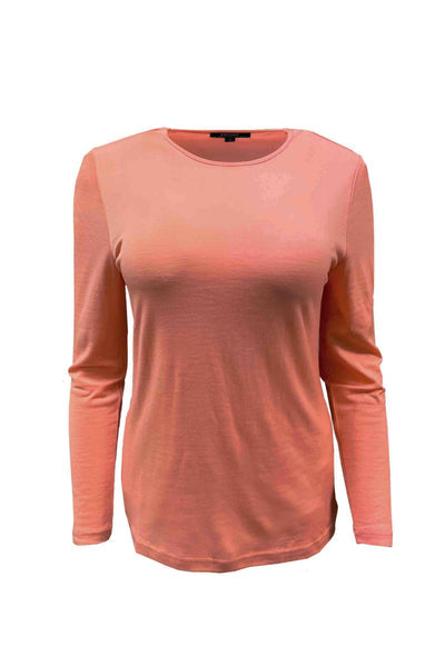 EBONY_WOMENS 100% MERINO (210) LONG SLEEVE CREW TOP MELON _ _ Ebony Boutique NZ