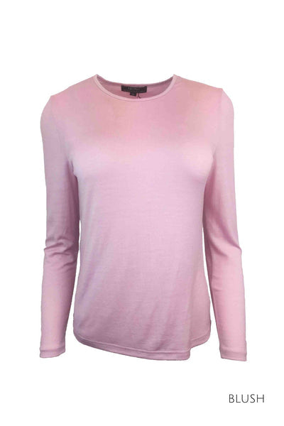 EBONY_WOMENS 100% MERINO (210) LONG SLEEVE CREW TOP BLUSH _ _ Ebony Boutique NZ