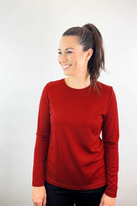 EBONY_WOMENS 100% MERINO (210) LONG SLEEVE CREW TOP EMBER _ _ Ebony Boutique NZ