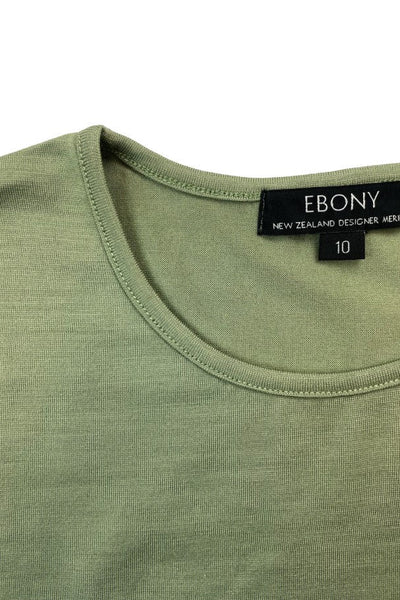 EBONY_WOMENS 100% MERINO (210) LONG SLEEVE CREW TOP SAGE _ _ Ebony Boutique NZ