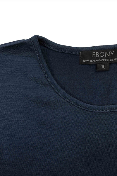 EBONY_WOMENS 100% MERINO (210) LONG SLEEVE CREW TOP FRENCH NAVY _ _ Ebony Boutique NZ