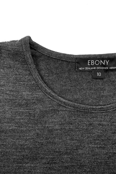 EBONY_WOMENS 100% MERINO (210) LONG SLEEVE CREW TOP CHARCOAL _ _ Ebony Boutique NZ