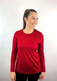 EBONY_WOMENS 100% MERINO (210) LONG SLEEVE CREW TOP RUBY _ _ Ebony Boutique NZ