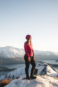 EBONY_WOMENS 100% MERINO (210) LONG SLEEVE CREW TOP RASPBERRY _ _ Ebony Boutique NZ