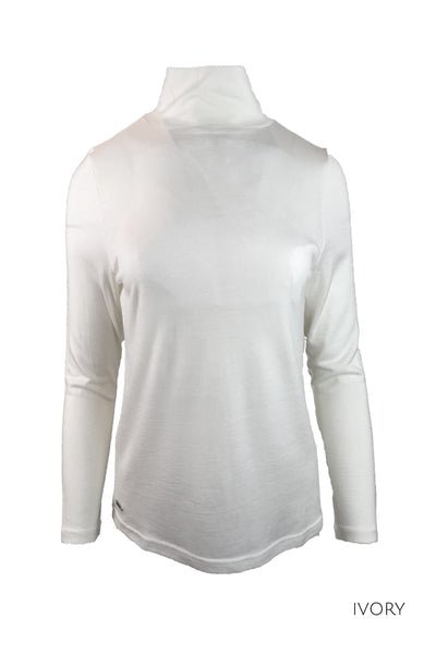 EBONY_WOMENS 100% MERINO (210) LONG SLEEVE HIGH NECK TOP IVORY _ _ Ebony Boutique NZ