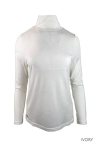 EBONY_WOMENS 100% MERINO (210) LONG SLEEVE HIGH NECK TOP IVORY _ _ Ebony Boutique NZ