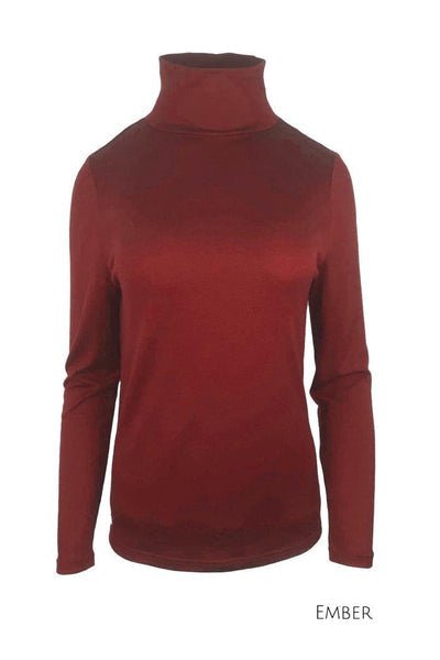 EBONY_WOMENS 100% MERINO (210) LONG SLEEVE HIGH NECK TOP EMBER _ _ Ebony Boutique NZ