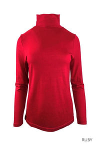 EBONY_WOMENS 100% MERINO (210) LONG SLEEVE HIGH NECK TOP RUBY _ _ Ebony Boutique NZ