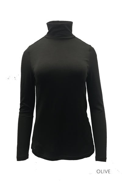 EBONY_WOMENS 100% MERINO (210) LONG SLEEVE HIGH NECK TOP OLIVE _ _ Ebony Boutique NZ