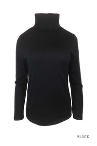 EBONY_WOMENS 100% MERINO (210) LONG SLEEVE HIGH NECK TOP BLACK _ _ Ebony Boutique NZ