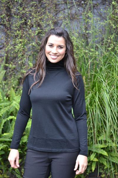 EBONY_WOMENS 100% MERINO (210) LONG SLEEVE HIGH NECK TOP BLACK _ _ Ebony Boutique NZ