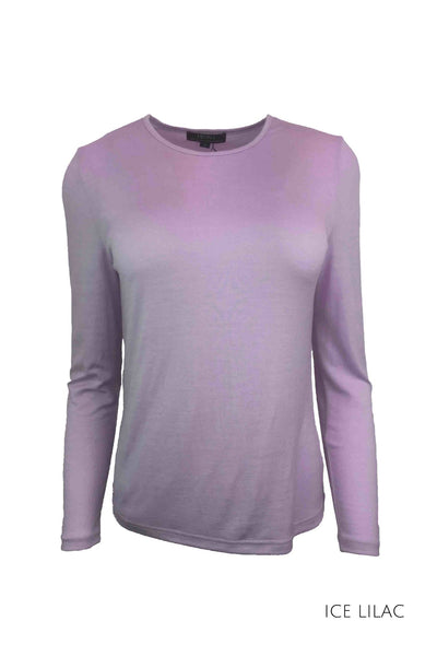 EBONY_WOMENS 100% MERINO (210) LONG SLEEVE SATIN CREW TOP LILAC _ _ Ebony Boutique NZ