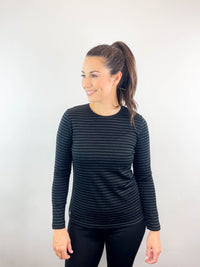 EBONY_WOMENS 100% MERINO (210) LONG SLEEVE SATIN CREW TOP STRIPE _ _ Ebony Boutique NZ