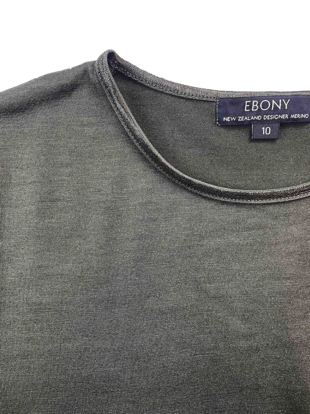 EBONY_WOMENS 100% MERINO (210) LONG SLEEVE SATIN CREW TOP OLIVE _ _ Ebony Boutique NZ
