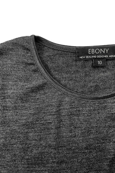 EBONY_WOMENS 100% MERINO (210) LONG SLEEVE SATIN CREW TOP CHARCOAL _ _ Ebony Boutique NZ