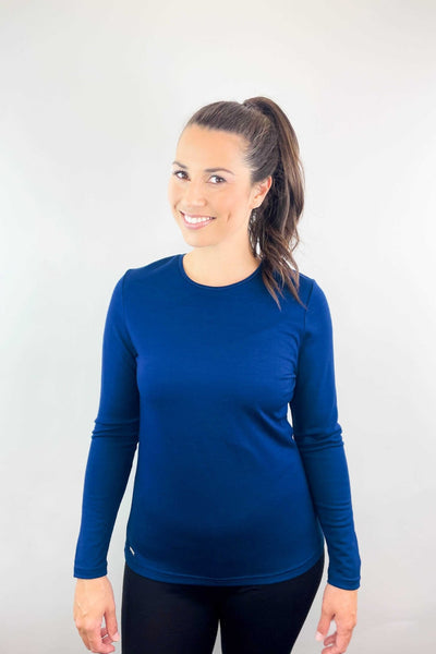 EBONY_WOMENS 100% MERINO (210) LONG SLEEVE SATIN CREW TOP TWILIGHT _ _ Ebony Boutique NZ