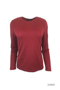 EBONY_WOMENS 100% MERINO (210) LONG SLEEVE SATIN CREW TOP EMBER _ _ Ebony Boutique NZ