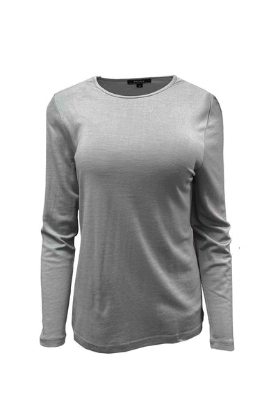 EBONY_WOMENS 100% MERINO (210) LONG SLEEVE SATIN CREW TOP STONE _ _ Ebony Boutique NZ