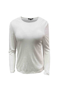 EBONY_WOMENS 100% MERINO (210) LONG SLEEVE SATIN CREW TOP IVORY _ _ Ebony Boutique NZ