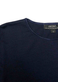 EBONY_WOMENS 100% MERINO (210) LONG SLEEVE SATIN CREW TOP NAVY _ _ Ebony Boutique NZ