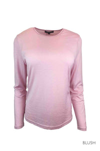 EBONY_WOMENS 100% MERINO (210) LONG SLEEVE SATIN CREW TOP BLUSH _ _ Ebony Boutique NZ