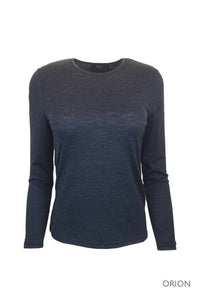 EBONY_WOMENS 100% MERINO (210) LONG SLEEVE SATIN CREW TOP ORION _ _ Ebony Boutique NZ