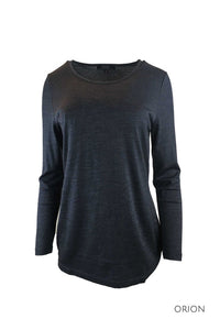 EBONY_WOMENS 100% MERINO (210) LONGLINE SCOOP LONG SLEEVE TOP ORION _ _ Ebony Boutique NZ