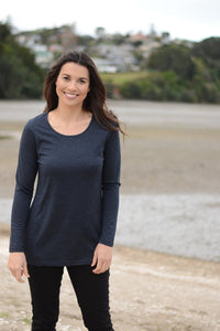 EBONY_WOMENS 100% MERINO (210) LONGLINE SCOOP LONG SLEEVE TOP ORION _ _ Ebony Boutique NZ