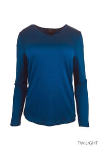EBONY_WOMENS 100% MERINO (210) LONG SLEEVE V NECK TOP TWILIGHT _ _ Ebony Boutique NZ