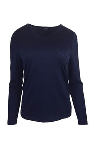 EBONY_WOMENS 100% MERINO (210) LONG SLEEVE V NECK TOP NAVY _ _ Ebony Boutique NZ