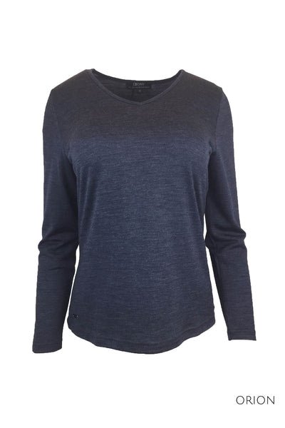 EBONY_WOMENS 100% MERINO (210) LONG SLEEVE V NECK TOP ORION _ _ Ebony Boutique NZ