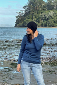 EBONY_WOMENS 100% MERINO (210) LONG SLEEVE V NECK TOP TWILIGHT _ _ Ebony Boutique NZ
