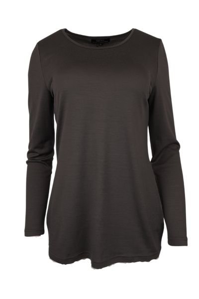 EBONY_WOMEN'S 100% MERINO WOOL (210) A-LINE SCOOP LONG SLEEVE TOP CHOCOLATE _ _ Ebony Boutique NZ