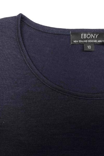 EBONY_WOMEN'S 100% MERINO WOOL (210) A-LINE SCOOP LONG SLEEVE TOP NAVY _ _ Ebony Boutique NZ