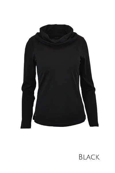 EBONY_WOMENS 100% MERINO WOOL (210) COWL NECK LONG SLEEVE JUMPER BLACK _ _ Ebony Boutique NZ