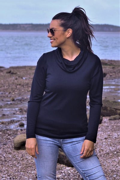 EBONY_WOMENS 100% MERINO WOOL (210) COWL NECK LONG SLEEVE JUMPER FRENCH NAVY _ _ Ebony Boutique NZ