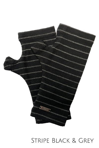 EBONY_MERINO WOOL FINGERLESS GLOVES WOMENS STRIPE BLACK/GREY _ _ Ebony Boutique NZ