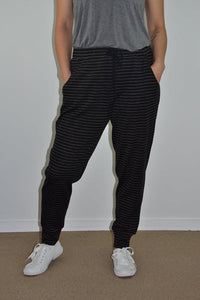 EBONY_WOMEN'S 100% MERINO WOOL (210) JOGGER PANTS STRIPE BLACK/GREY _ _ Ebony Boutique NZ