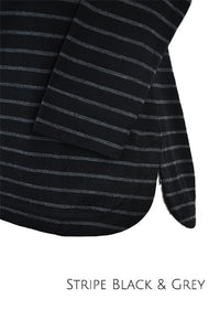 EBONY_WOMENS 100% MERINO WOOL (210) CURVE HEM LONG SLEEVE TOP STRIPE BLACK/GREY _ _ Ebony Boutique NZ