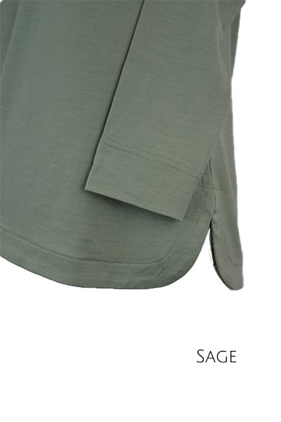EBONY_WOMENS 100% MERINO WOOL (210) CURVE HEM LONG SLEEVE TOP SAGE _ _ Ebony Boutique NZ