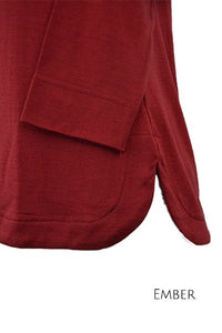 EBONY_WOMENS 100% MERINO WOOL (210) CURVE HEM LONG SLEEVE TOP EMBER _ _ Ebony Boutique NZ