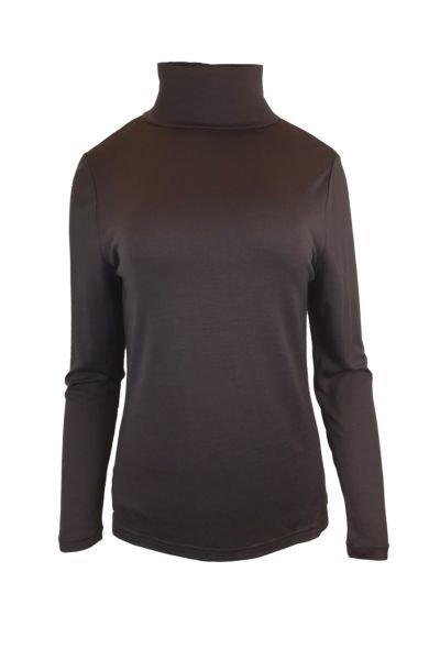 EBONY_WOMEN'S 100% MERINO WOOL (210) LONG SLEEVE HIGH NECK TOP CHOCOLATE _ _ Ebony Boutique NZ