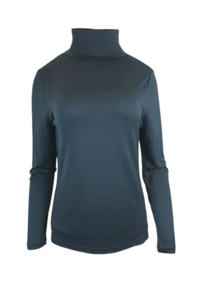 EBONY_WOMEN'S 100% MERINO WOOL (210) LONG SLEEVE HIGH NECK TOP INDI BLUE _ _ Ebony Boutique NZ