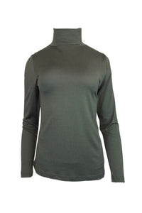 EBONY_WOMEN'S 100% MERINO WOOL (210) LONG SLEEVE HIGH NECK TOP KHAKI _ _ Ebony Boutique NZ