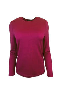 EBONY_WOMEN'S 100% MERINO WOOL (210) LONG SLEEVE SATIN CREW TOP PINOT _ _ Ebony Boutique NZ