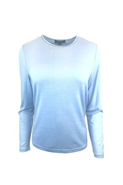 EBONY_WOMEN'S 100% MERINO WOOL (210) LONG SLEEVE SATIN CREW TOP WASHED BLUE _ _ Ebony Boutique NZ