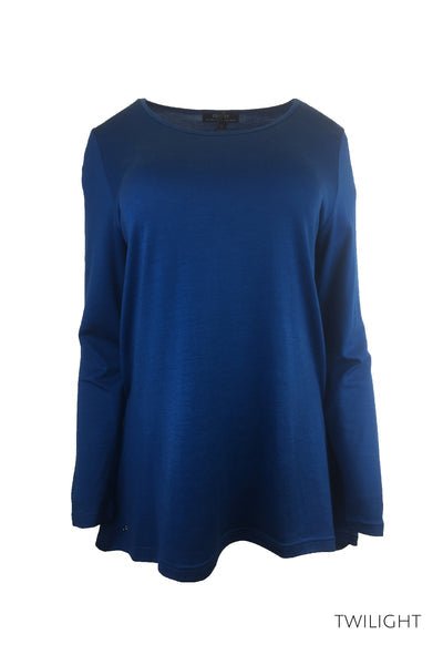 EBONY_WOMEN'S 100% MERINO WOOL (210) A-LINE SCOOP LONG SLEEVE TOP TWILIGHT _ _ Ebony Boutique NZ