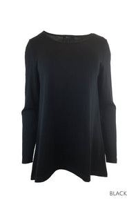 EBONY_WOMEN'S 100% MERINO WOOL (210) A-LINE SCOOP LONG SLEEVE TOP BLACK _ _ Ebony Boutique NZ