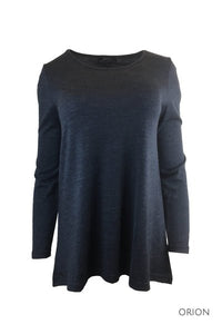 EBONY_WOMEN'S 100% MERINO WOOL (210) A-LINE SCOOP LONG SLEEVE TOP ORION _ _ Ebony Boutique NZ