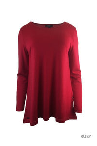 EBONY_WOMEN'S 100% MERINO WOOL (210) A-LINE SCOOP LONG SLEEVE TOP RUBY _ _ Ebony Boutique NZ